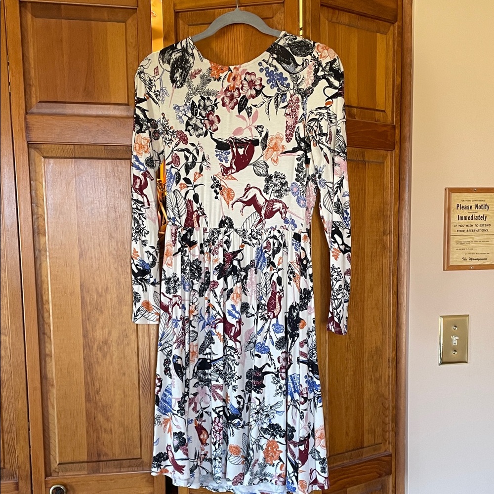 Modcloth Cream Floral & Botanical Long Sleeve A-Line Dress